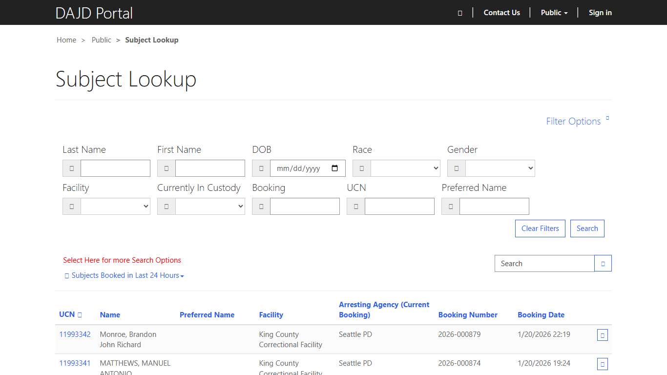 Subject Lookup · Custom Portal